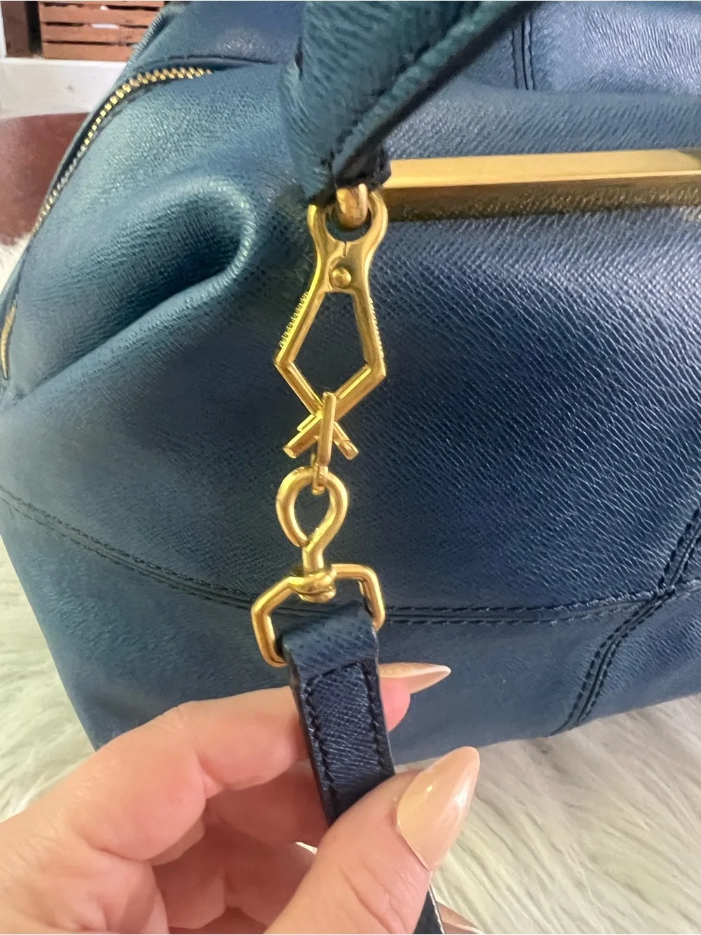 NWT J.Crew Hughes Origami Saffiano Leather Convertible Bag Blue